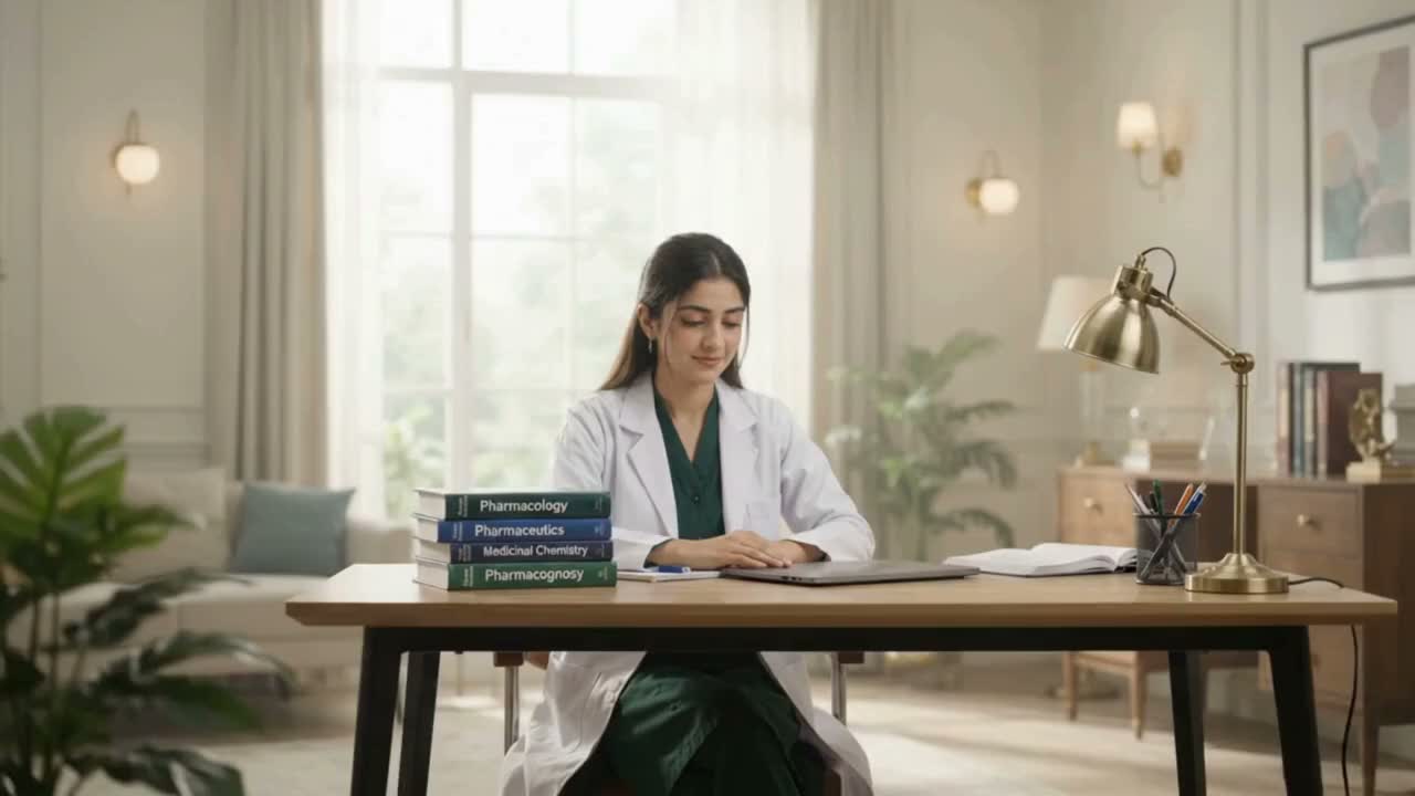 Pharm-D student practising pharmacy MCQs on a laptop for PPSC, FPSC, NTS and Drug Inspector exams